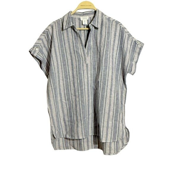 Sigrid Olsen Linen Blouse Top Women Size S Stripe Collar Oversized Loose Relaxed - Picture 1 of 11